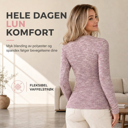 🧶 Dame Genser med V-hals og Halvglidelås – Myk Strikket Genser med Lange Ermer