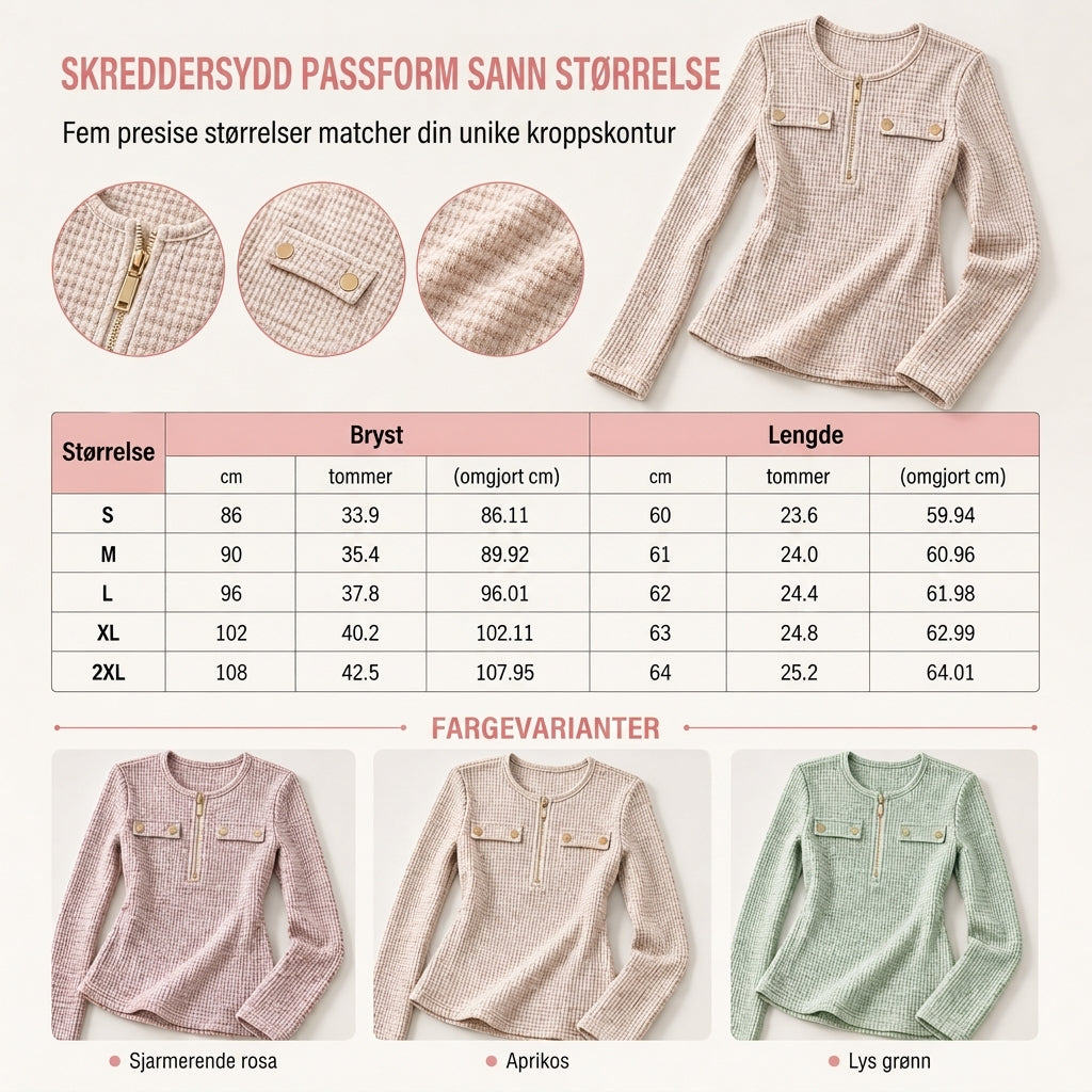 🧶 Dame Genser med V-hals og Halvglidelås – Myk Strikket Genser med Lange Ermer