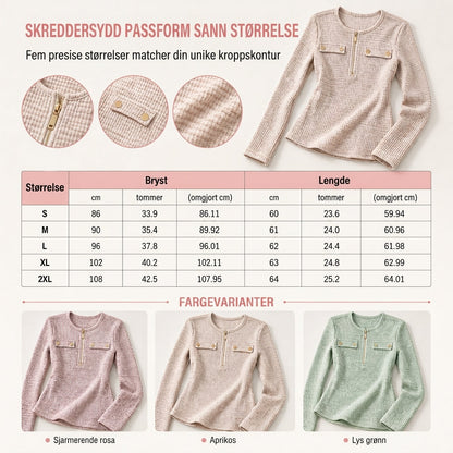 🧶 Dame Genser med V-hals og Halvglidelås – Myk Strikket Genser med Lange Ermer