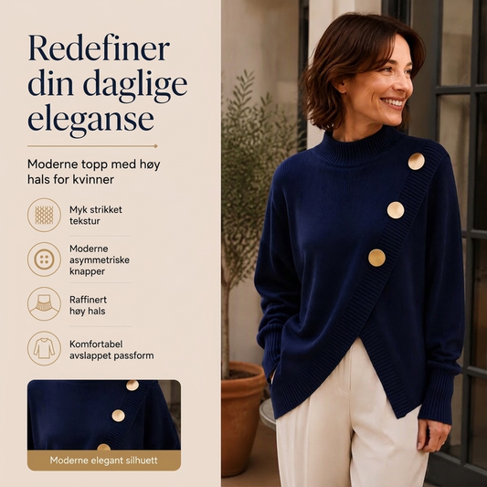 🍂 Koselig Asymmetrisk Strikkegenser – Myk Dame Genser med Rullekant