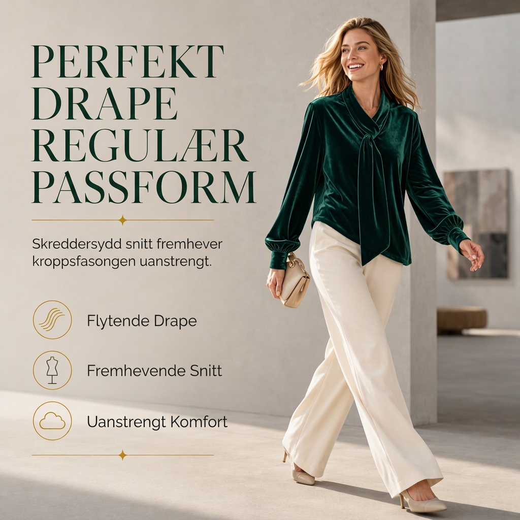🔥50 % rabatt✨👕 Langærmet t-skjorte i fløyel for damer | Bånddetaljer og myk kvalitet til høst og vinter