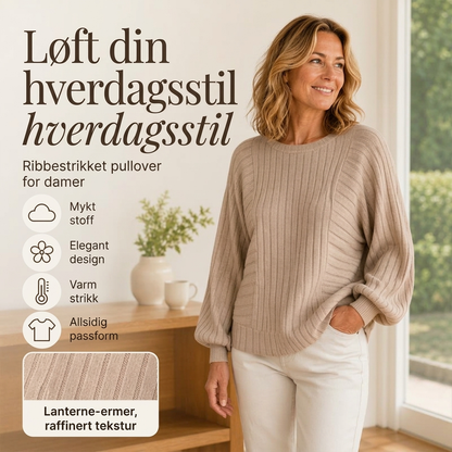 🔥50 % rabatt✨🧶 Ribbestrikket genser med lanterneærmer for damer | Avslappet fasong – myk høststrikk