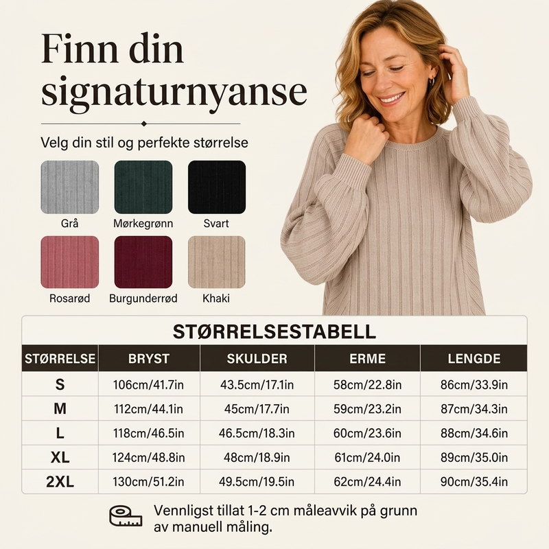 🔥50 % rabatt✨🧶 Ribbestrikket genser med lanterneærmer for damer | Avslappet fasong – myk høststrikk