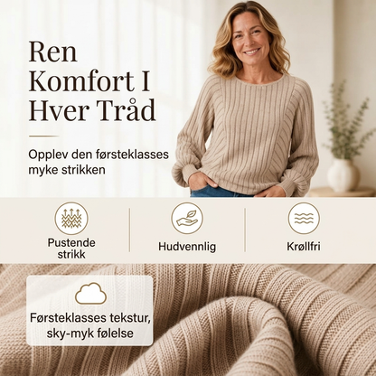 🔥50 % rabatt✨🧶 Ribbestrikket genser med lanterneærmer for damer | Avslappet fasong – myk høststrikk