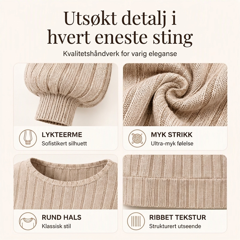 🔥50 % rabatt✨🧶 Ribbestrikket genser med lanterneærmer for damer | Avslappet fasong – myk høststrikk