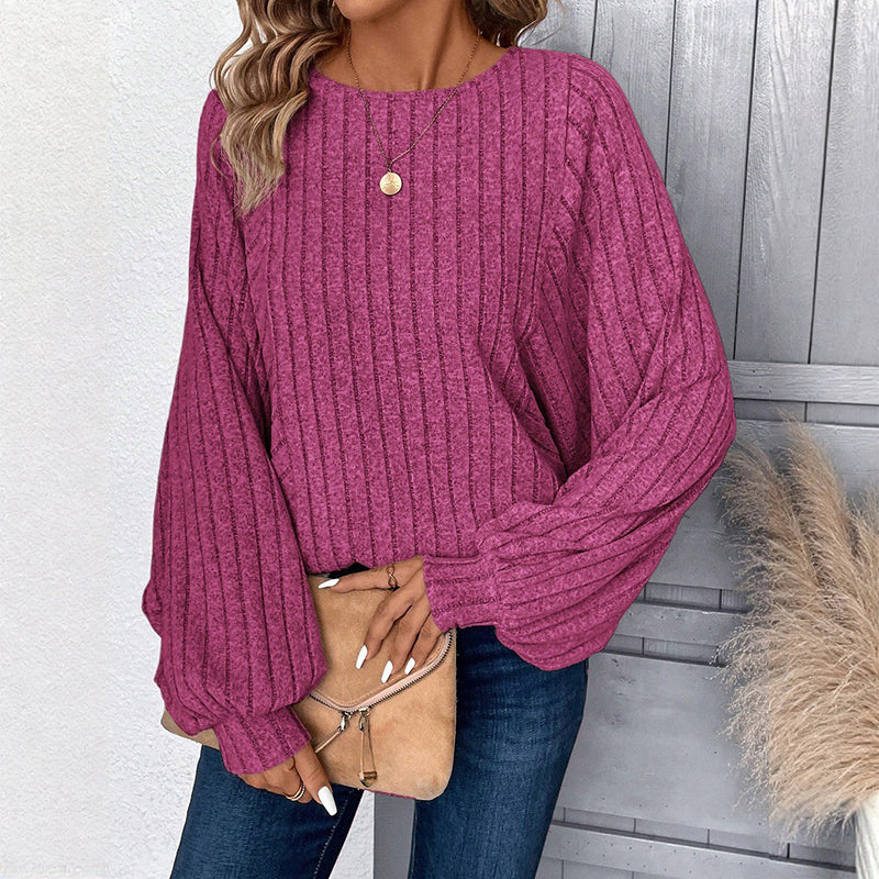 🔥50 % rabatt✨🧶 Ribbestrikket genser med lanterneærmer for damer | Avslappet fasong – myk høststrikk