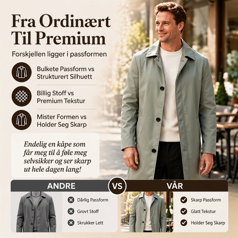 🔥 50% RABATT 🧥 Herre Enkeltspent Kåpe – Minimalistisk & Tidløs