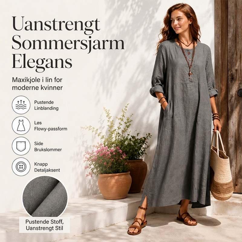 🔥 50% RABATT 🔥 Uformell Maxikjole for Kvinner med Lommer – Ledig Passform, Pustende & Allsidig 👗