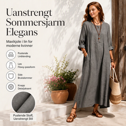 🔥 50% RABATT 🔥 Uformell Maxikjole for Kvinner med Lommer – Ledig Passform, Pustende & Allsidig 👗