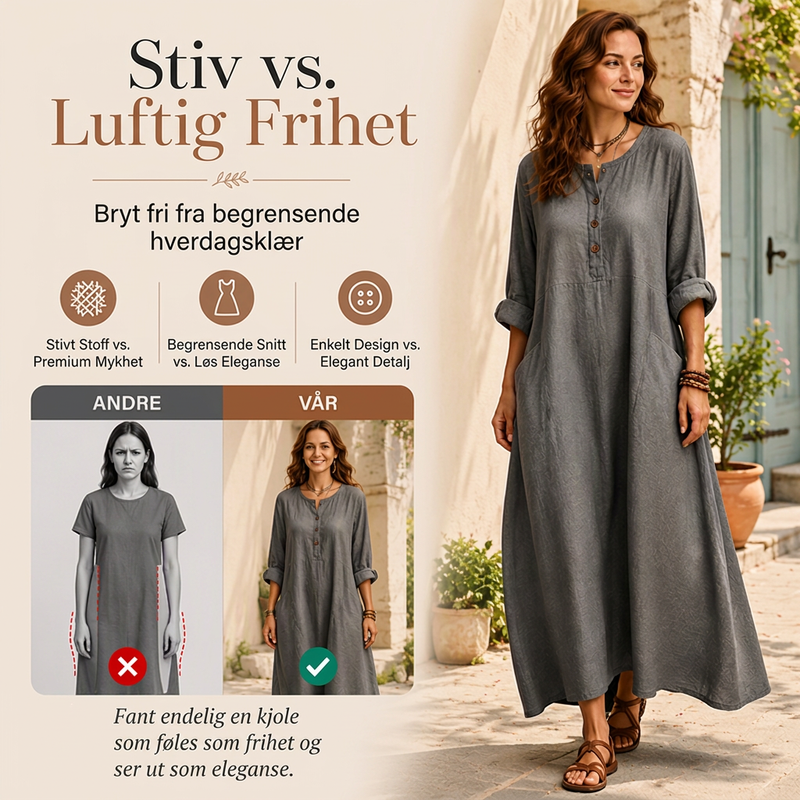 🔥 50% RABATT 🔥 Uformell Maxikjole for Kvinner med Lommer – Ledig Passform, Pustende & Allsidig 👗