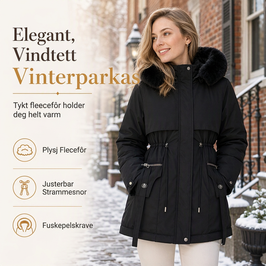 ❄️ 50% Rabatt 🧥 Dame Vattert Vinterparkas med Imitert Pels – Vindtett & Komfortabel