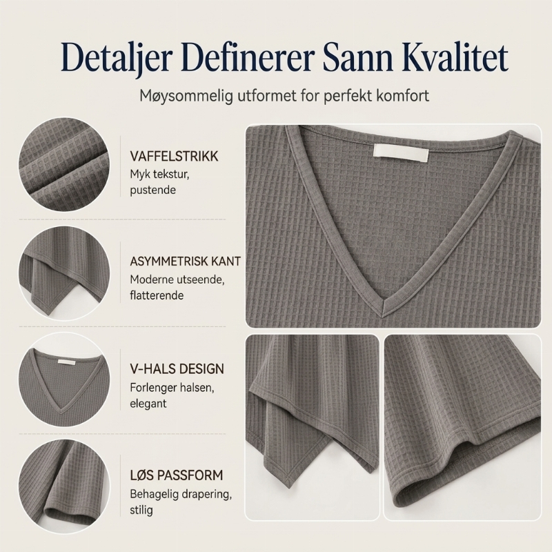 🔥 50% Rabatt 👚 Løstsittende Vaffelstrikket Topp for Kvinner – V-hals & Komfortabel Passform