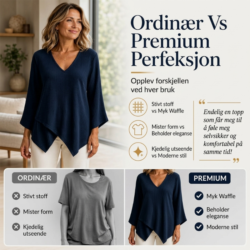 🔥 50% Rabatt 👚 Løstsittende Vaffelstrikket Topp for Kvinner – V-hals & Komfortabel Passform