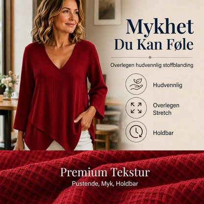 🔥 50% Rabatt 👚 Løstsittende Vaffelstrikket Topp for Kvinner – V-hals & Komfortabel Passform