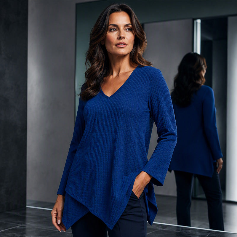 🔥 50% Rabatt 👚 Løstsittende Vaffelstrikket Topp for Kvinner – V-hals & Komfortabel Passform