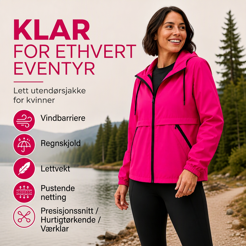 Vindtett utendørsjakke med hette for kvinner