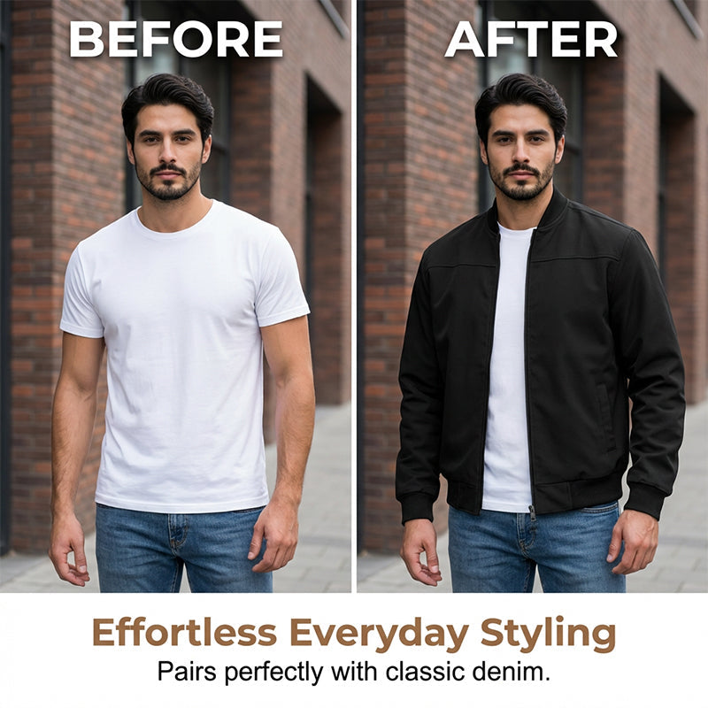 🔥 50% Rabatt 🧥 Herre Klassisk Bomberjakke med Frontglidelås – Stilren & Allsidig