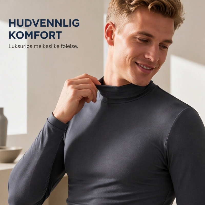 Menns tettsittende genser med falsk turtleneck – Slim fit og stilren komfort ✨🖤