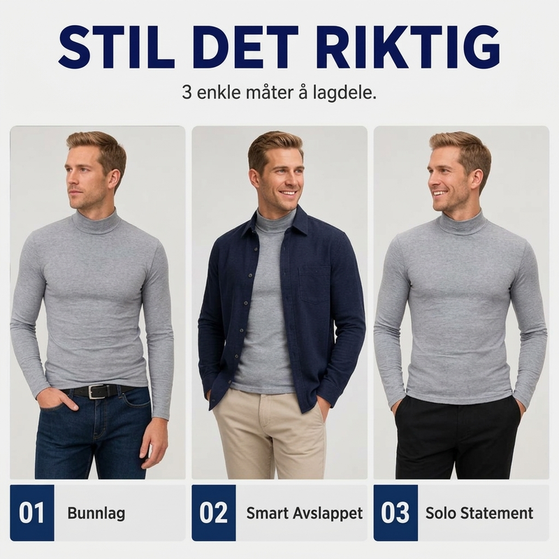 Menns tettsittende genser med falsk turtleneck – Slim fit og stilren komfort ✨🖤