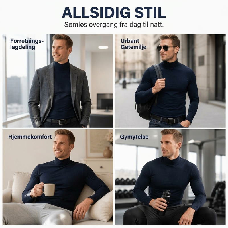 Menns tettsittende genser med falsk turtleneck – Slim fit og stilren komfort ✨🖤