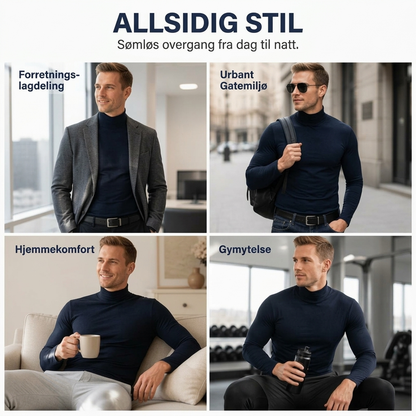 Menns tettsittende genser med falsk turtleneck – Slim fit og stilren komfort ✨🖤
