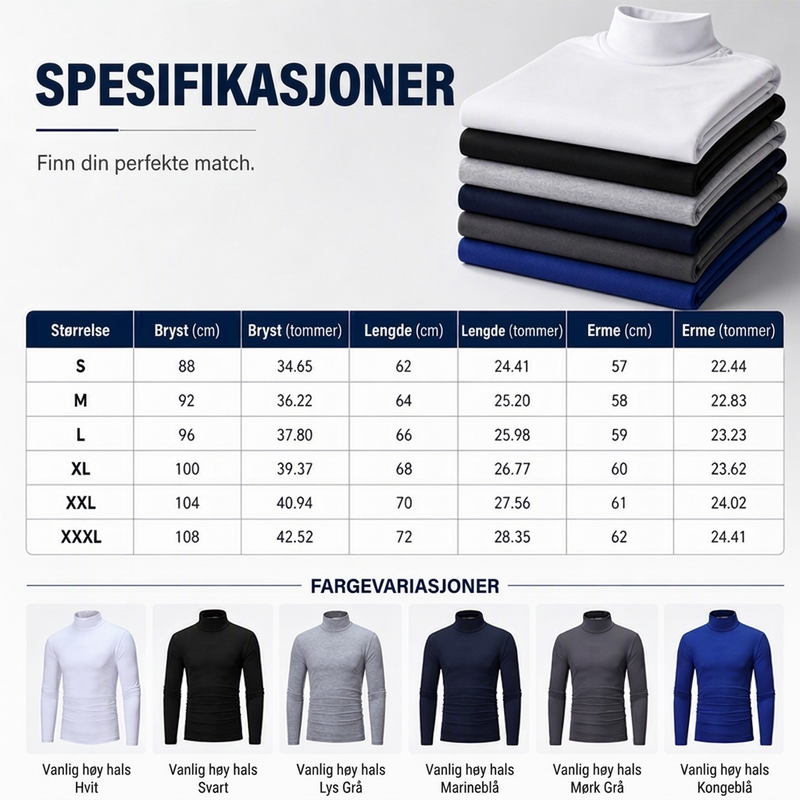 Menns tettsittende genser med falsk turtleneck – Slim fit og stilren komfort ✨🖤