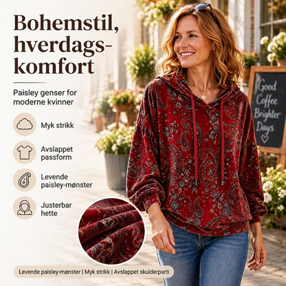 Hætt genser med paisley-mønster og snøring for kvinner – Boho-inspirert komfort og stil ✨🌿