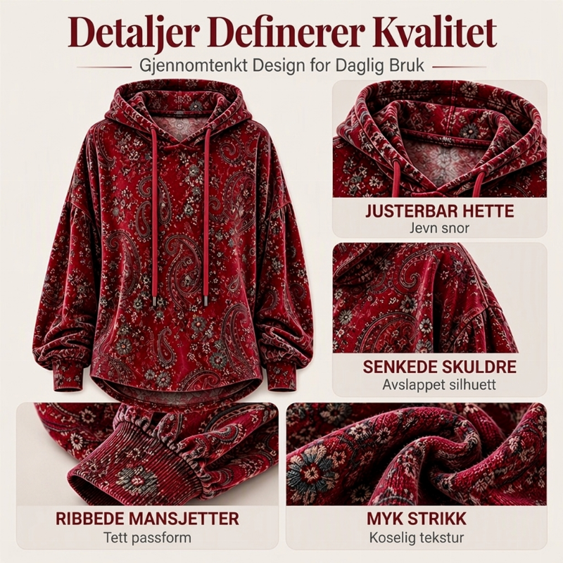 Hætt genser med paisley-mønster og snøring for kvinner – Boho-inspirert komfort og stil ✨🌿