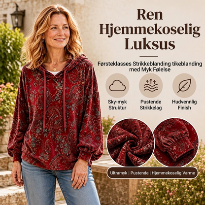 Hætt genser med paisley-mønster og snøring for kvinner – Boho-inspirert komfort og stil ✨🌿