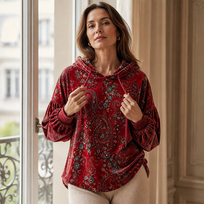 Hætt genser med paisley-mønster og snøring for kvinner – Boho-inspirert komfort og stil ✨🌿