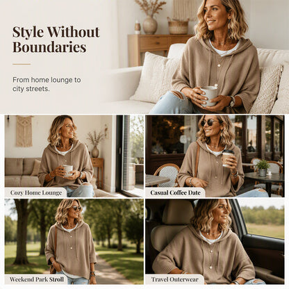 🔥 50% RABATT 🔥 Strikket Hettegenser med Snøring for Kvinner – Myk, Varm & Allsidig 👚✨