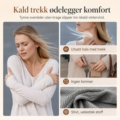🔥 50% RABATT 🔥 Løstsittende T-skjorte for kvinner med høy hals og lange ermer