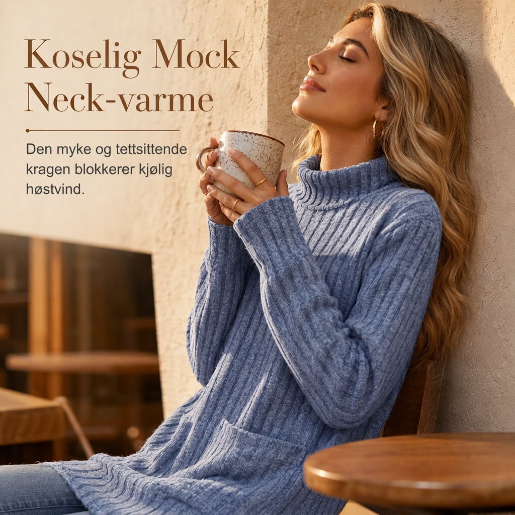 🔥 50% RABATT 🔥 Løstsittende T-skjorte for kvinner med høy hals og lange ermer
