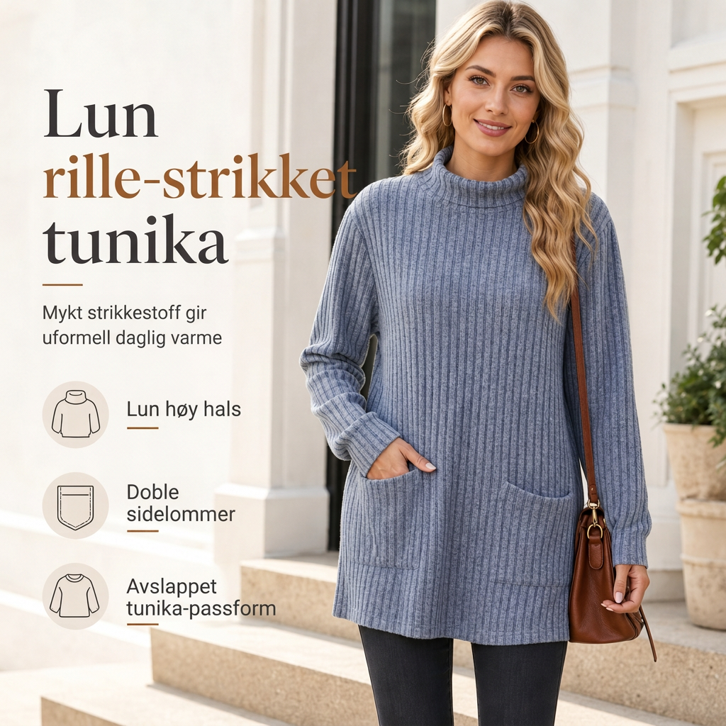 🔥 50% RABATT 🔥 Løstsittende T-skjorte for kvinner med høy hals og lange ermer