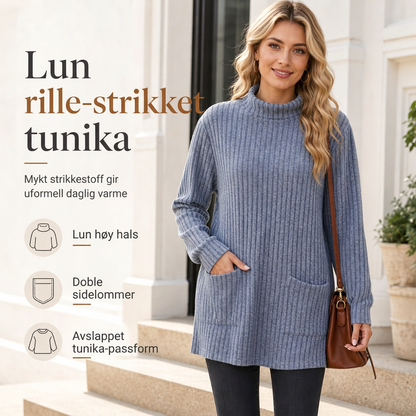 🔥 50% RABATT 🔥 Løstsittende T-skjorte for kvinner med høy hals og lange ermer