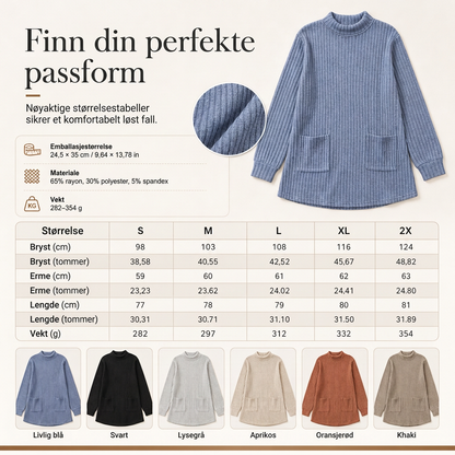 🔥 50% RABATT 🔥 Løstsittende T-skjorte for kvinner med høy hals og lange ermer