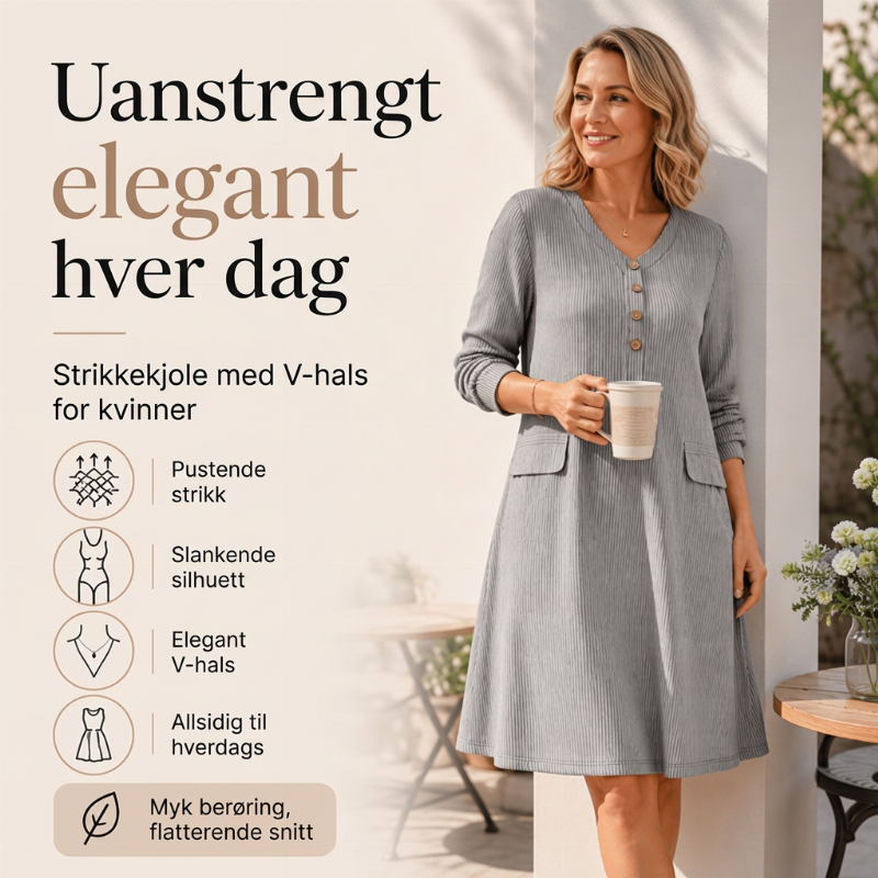 Damekjole i strikk med V-hals og vertikale striper – Elegant og slankende ✨🖤