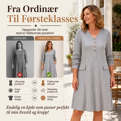 Damekjole i strikk med V-hals og vertikale striper – Elegant og slankende ✨🖤