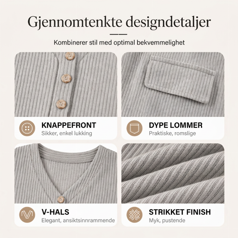 Damekjole i strikk med V-hals og vertikale striper – Elegant og slankende ✨🖤