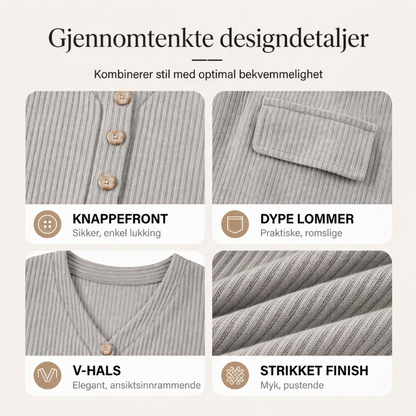 Damekjole i strikk med V-hals og vertikale striper – Elegant og slankende ✨🖤