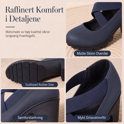 🔥 50% RABATT 🔥 Kryssremmede Mary Jane-Sko for Dame – Rund Tå, Tykk Hæl, Platå & Utskjæringer, Høye Hæler 👠✨