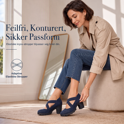 🔥 50% RABATT 🔥 Kryssremmede Mary Jane-Sko for Dame – Rund Tå, Tykk Hæl, Platå & Utskjæringer, Høye Hæler 👠✨