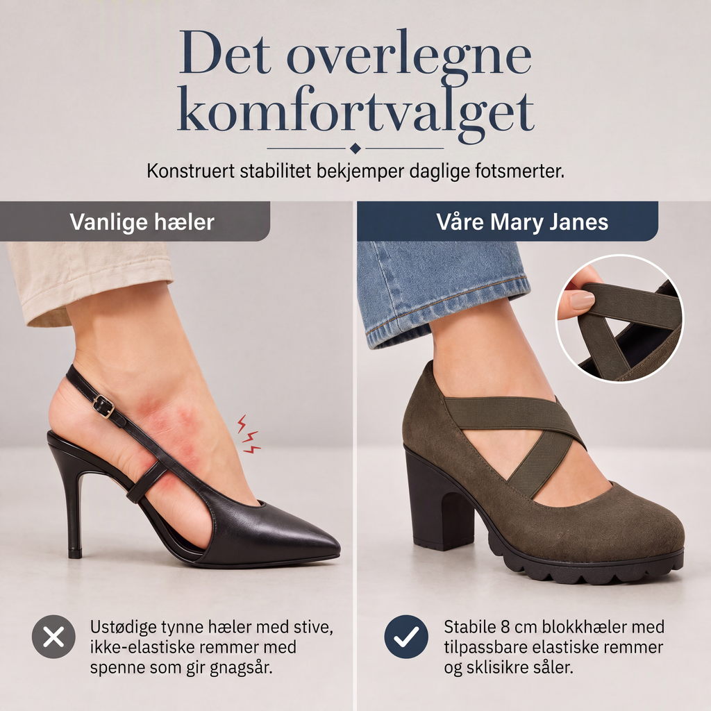 🔥 50% RABATT 🔥 Kryssremmede Mary Jane-Sko for Dame – Rund Tå, Tykk Hæl, Platå & Utskjæringer, Høye Hæler 👠✨
