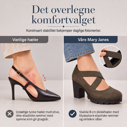 🔥 50% RABATT 🔥 Kryssremmede Mary Jane-Sko for Dame – Rund Tå, Tykk Hæl, Platå & Utskjæringer, Høye Hæler 👠✨