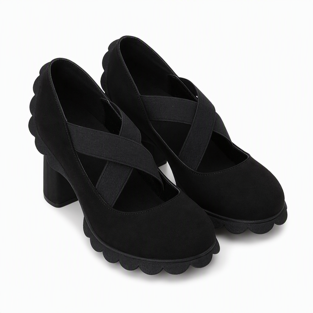 🔥 50% RABATT 🔥 Kryssremmede Mary Jane-Sko for Dame – Rund Tå, Tykk Hæl, Platå & Utskjæringer, Høye Hæler 👠✨