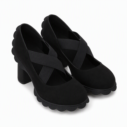🔥 50% RABATT 🔥 Kryssremmede Mary Jane-Sko for Dame – Rund Tå, Tykk Hæl, Platå & Utskjæringer, Høye Hæler 👠✨