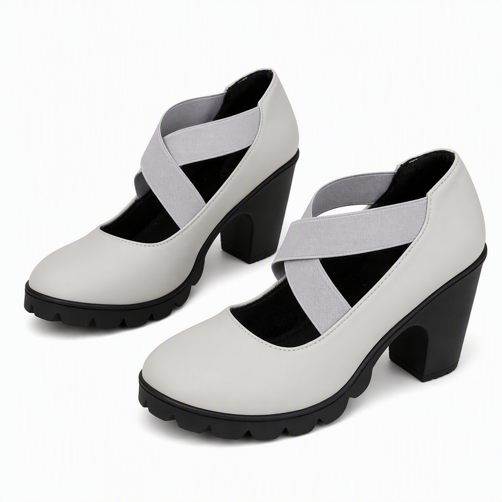 🔥 50% RABATT 🔥 Kryssremmede Mary Jane-Sko for Dame – Rund Tå, Tykk Hæl, Platå & Utskjæringer, Høye Hæler 👠✨