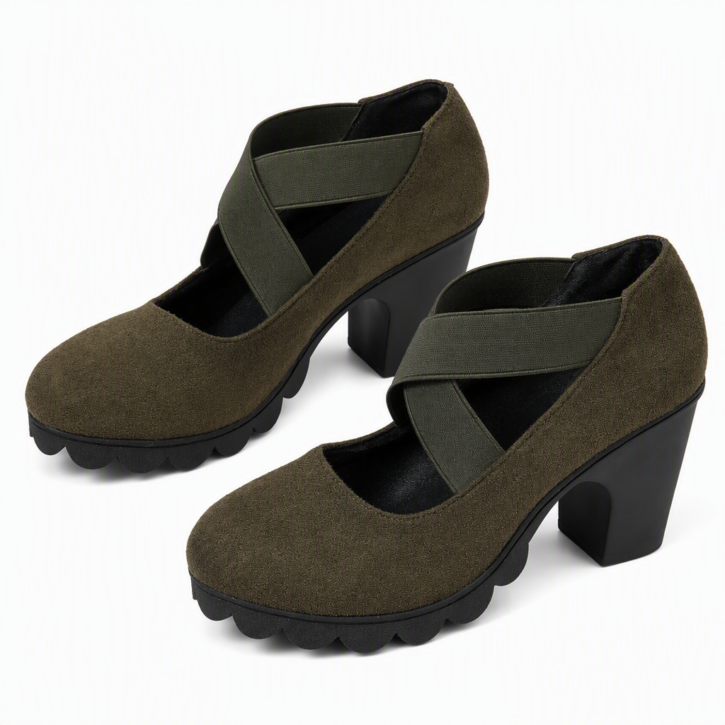 🔥 50% RABATT 🔥 Kryssremmede Mary Jane-Sko for Dame – Rund Tå, Tykk Hæl, Platå & Utskjæringer, Høye Hæler 👠✨