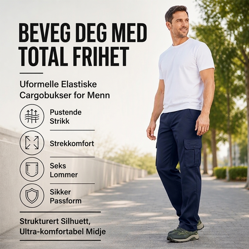 🔥 50% RABATT 🔥 Pustende Cargobukser for Menn – Løs Passform, Flere Lommer & Allsidig Komfort 👖✨