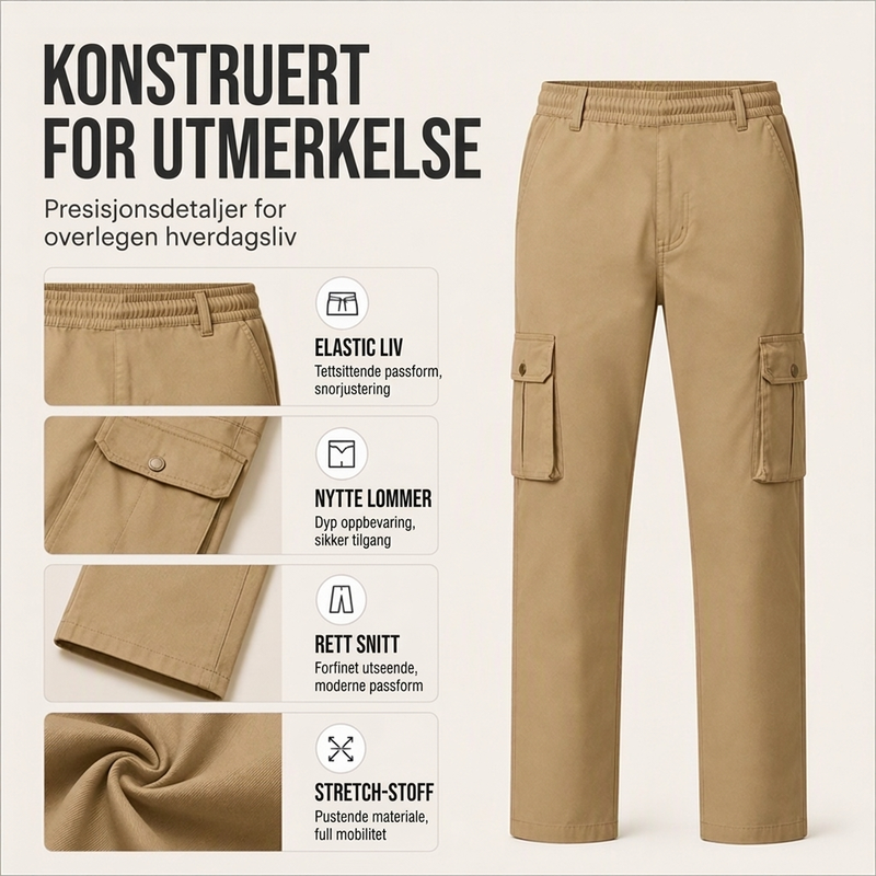 🔥 50% RABATT 🔥 Pustende Cargobukser for Menn – Løs Passform, Flere Lommer & Allsidig Komfort 👖✨